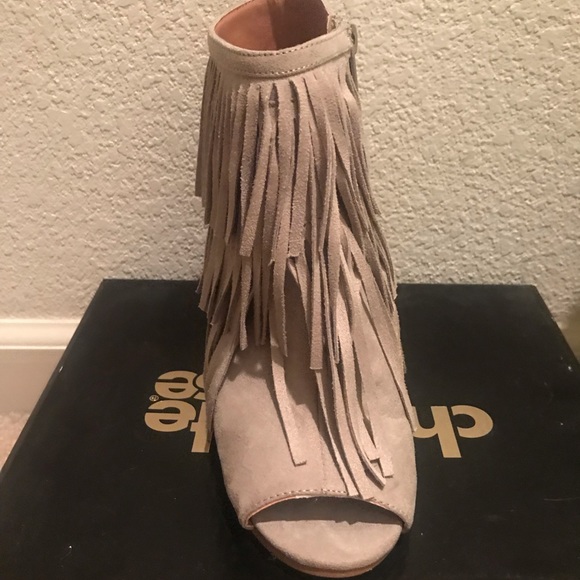 Open toe suede booties w/ fringe - Picture 2 of 3